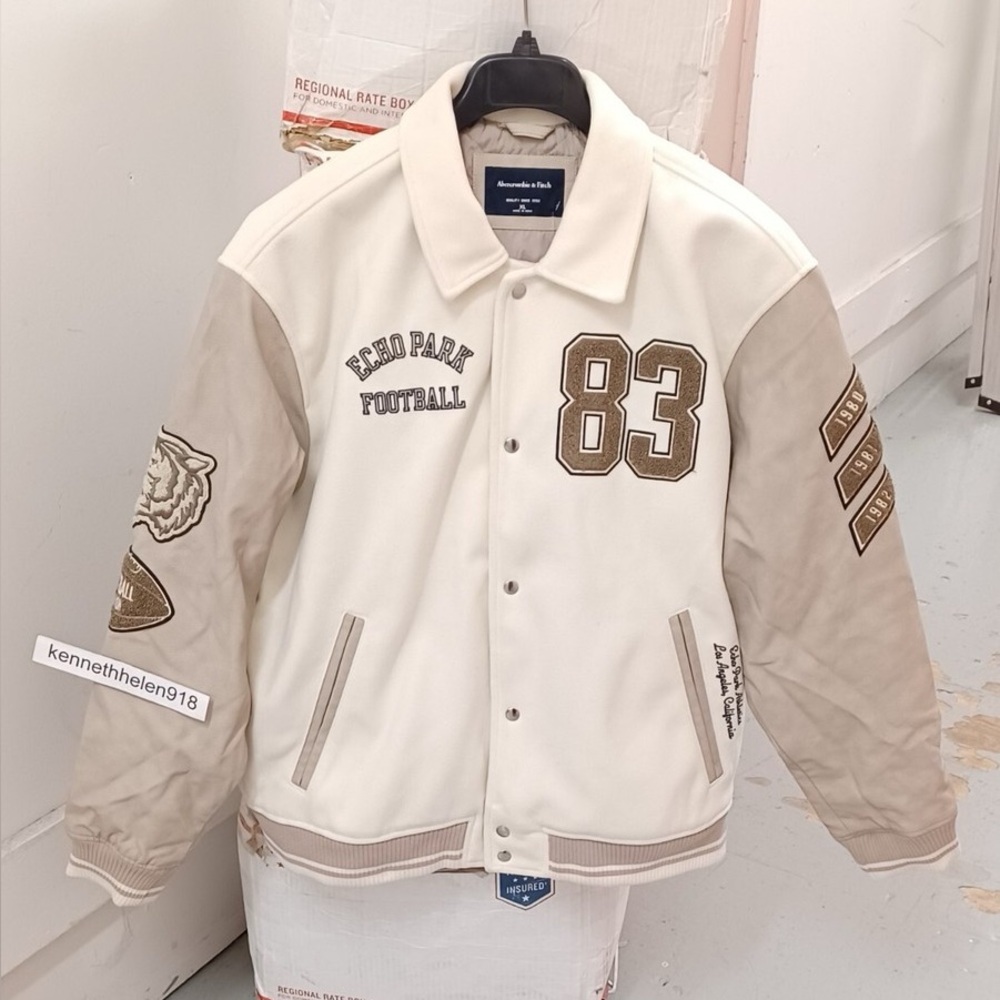 Abercrombie & Fitch Varsity Jacket - Cream and Tan